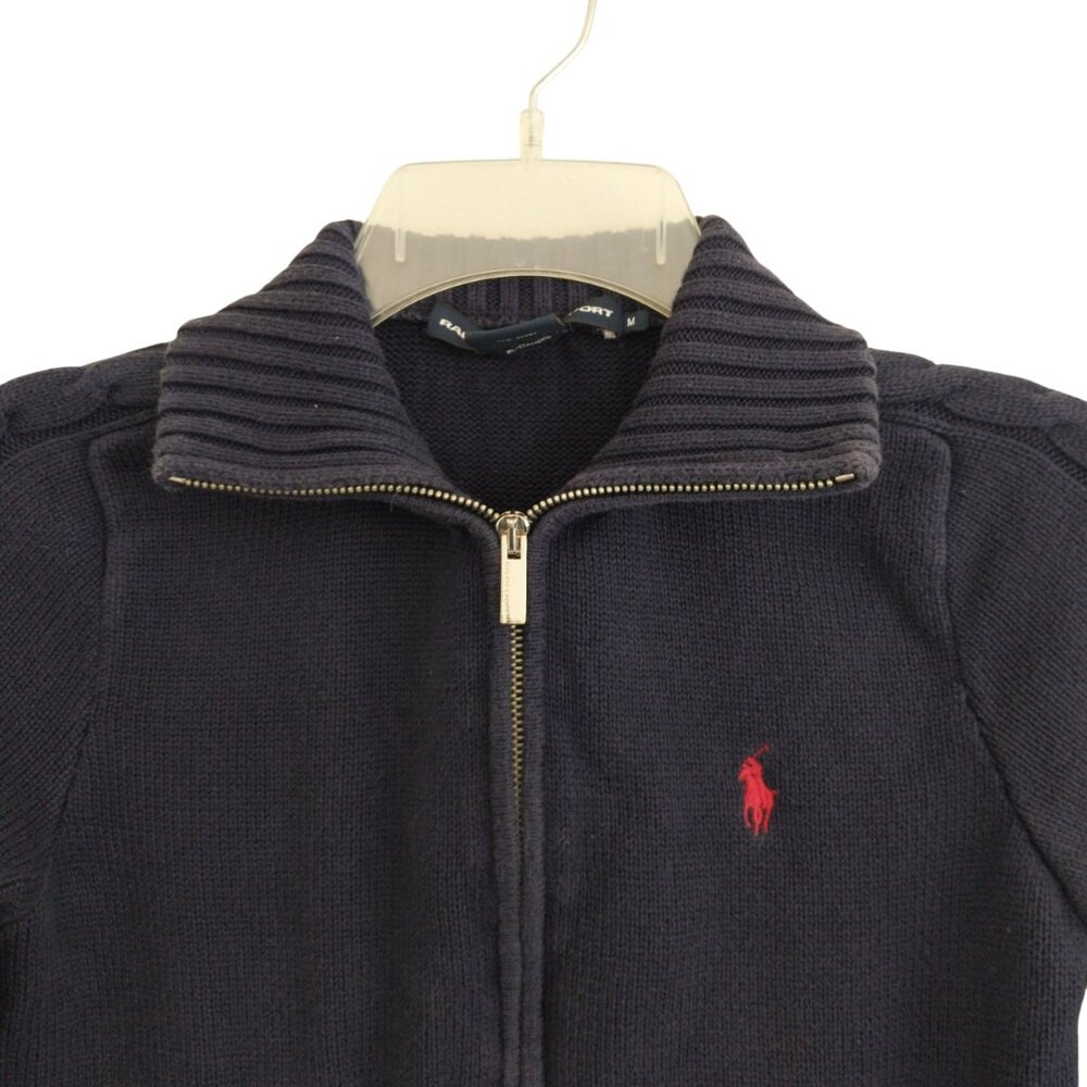 Ralph Lauren Sport Women’s Medium Navy Blue Long Sleeve Full Zip Fitted Sweater - Picture 5 of 11